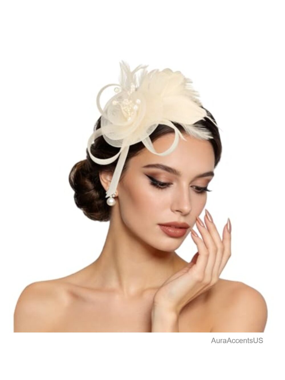 Mesh Feather Fascinator Hair Clip Headband 2-in-1 Elegant Tea Party Derby Hat